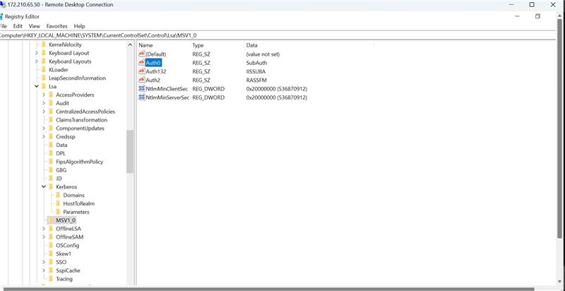 Newly added registry key